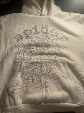 White Rhinestone Spiderweb Hoodie Sweater